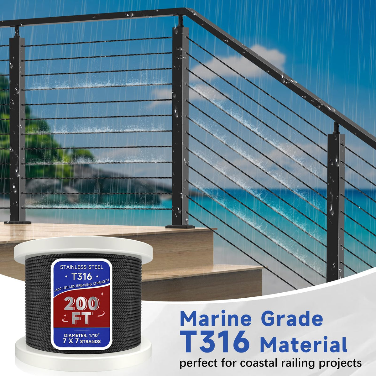 4 Pack 36" Modular Swageless Cable Railing Level Post for Decks