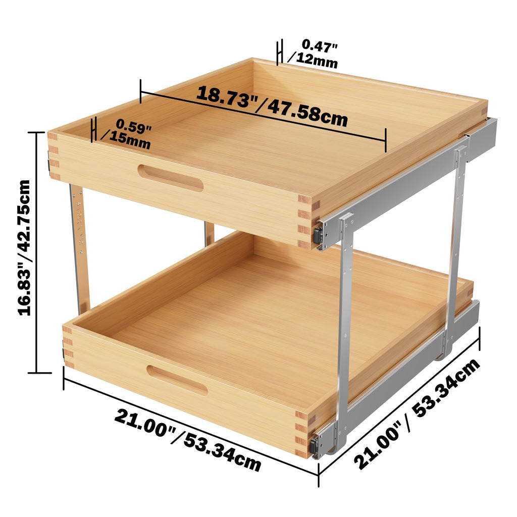 2 Tier Pull Out Drawers for Cabinets 18"W x 21"D, Farmeless&Farme