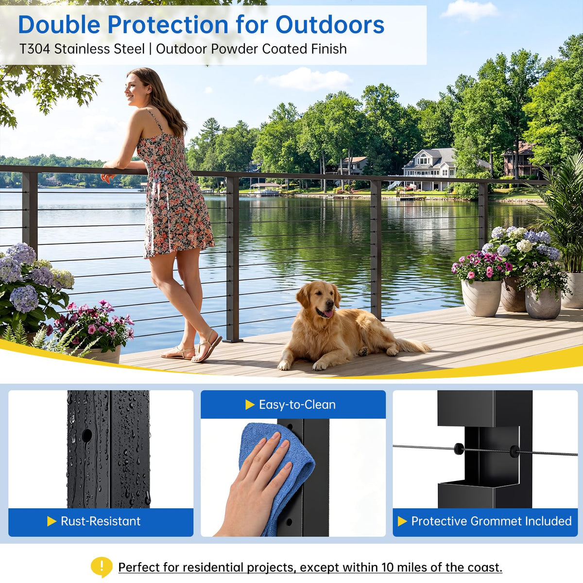 4 Pack 36" Modular Swageless Cable Railing Level Post for Decks