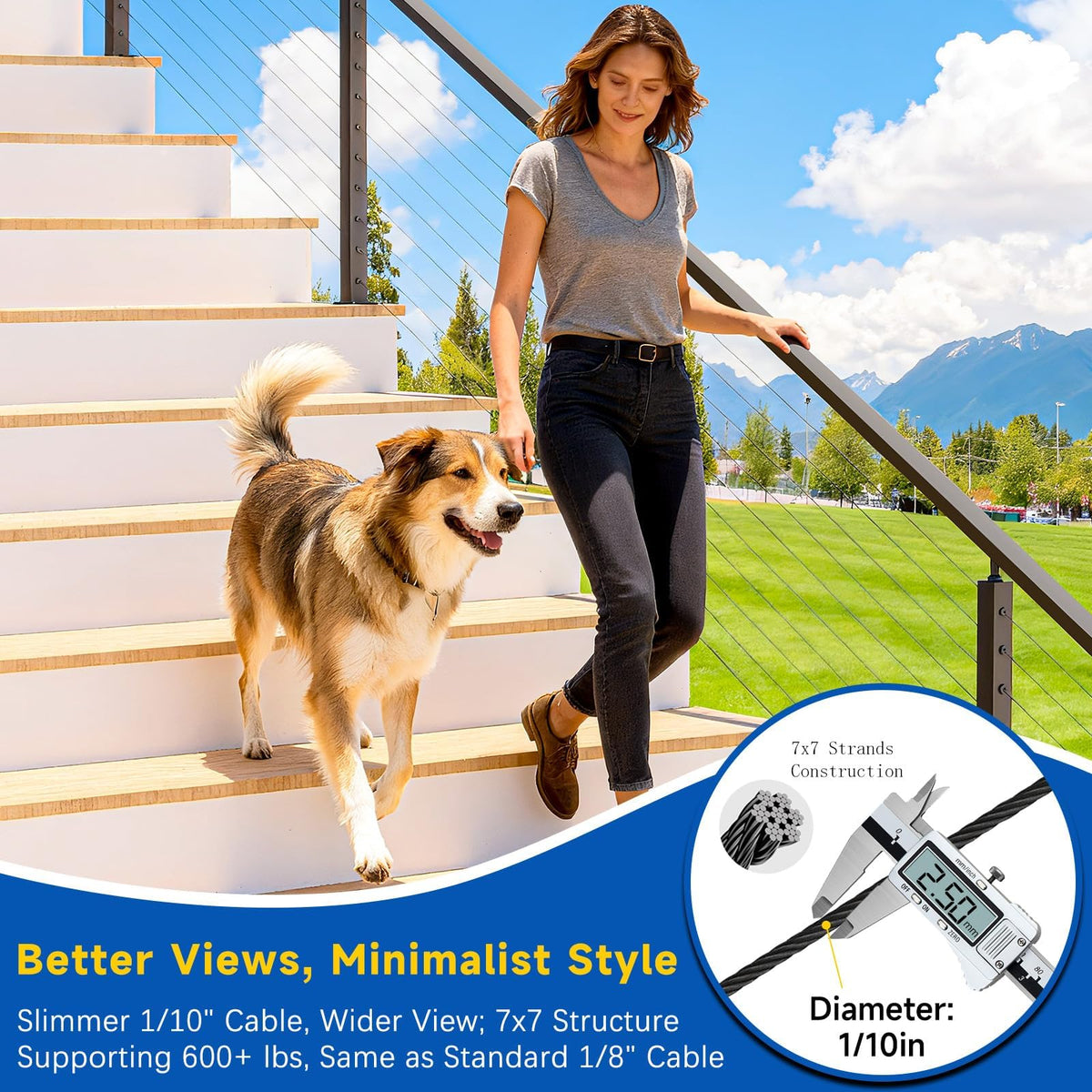 4 Pack 36" Modular Swageless Cable Railing Level Post for Decks
