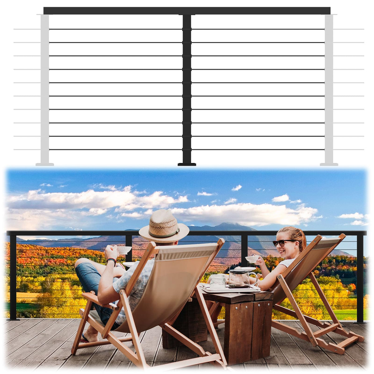 2ft-4ft Modular 36in Cable Railing System for Deck with Handrail
