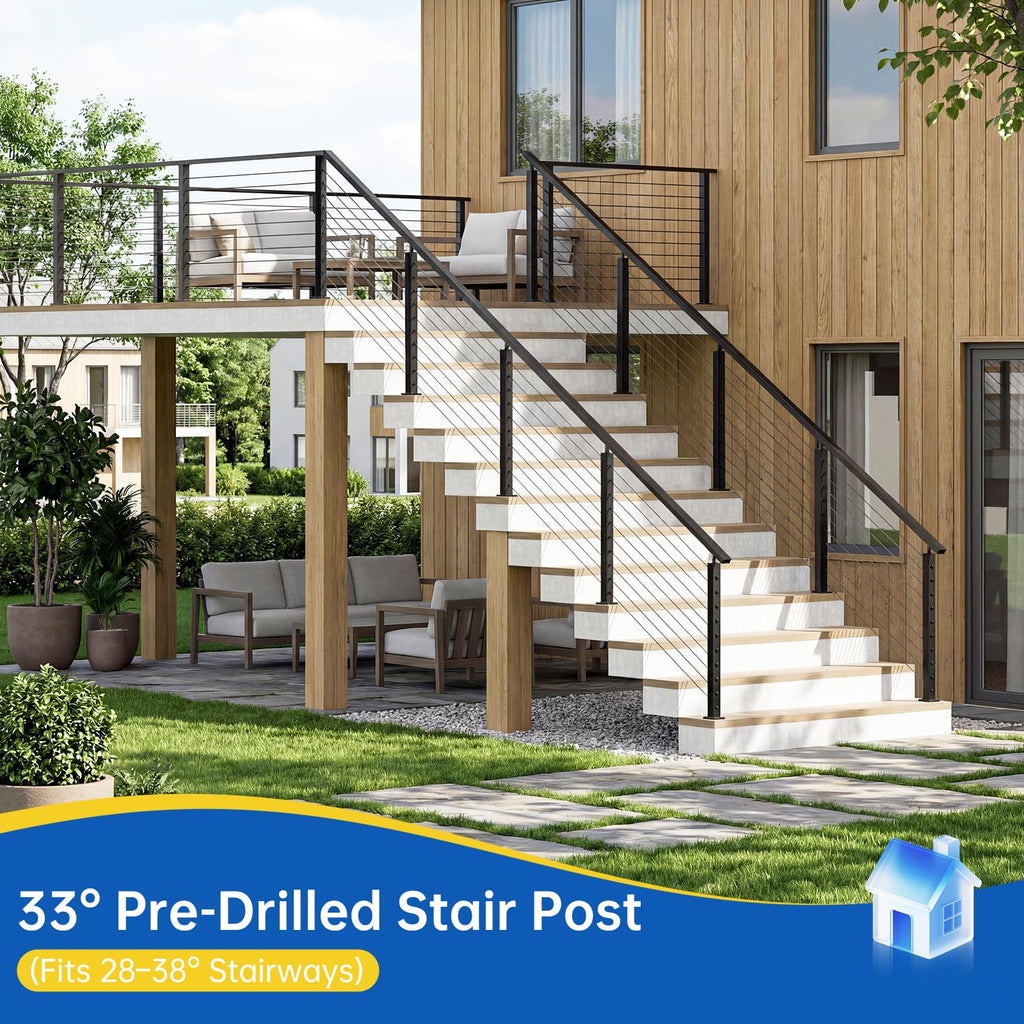 4 Pack 36" Modular Swageless Cable Railing Level Post for Decks