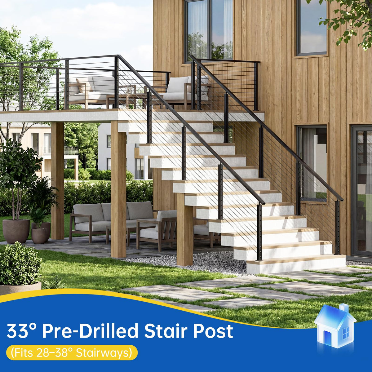 4 Pack 36" Modular Swageless Cable Railing Level Post for Decks