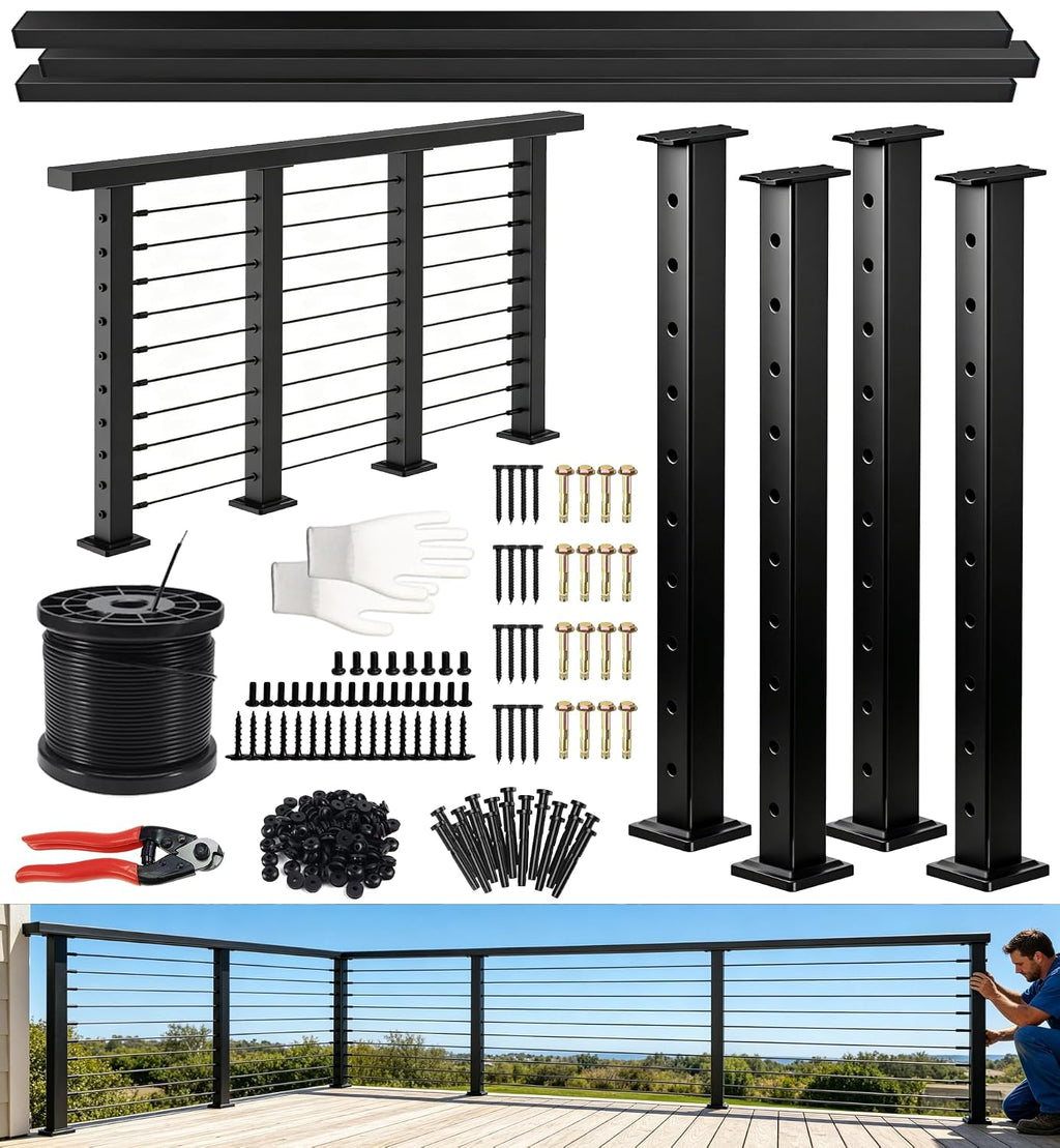 12FT-20FT Cable Railing System Post Kit with Handrail - 4PC 36" Level Posts