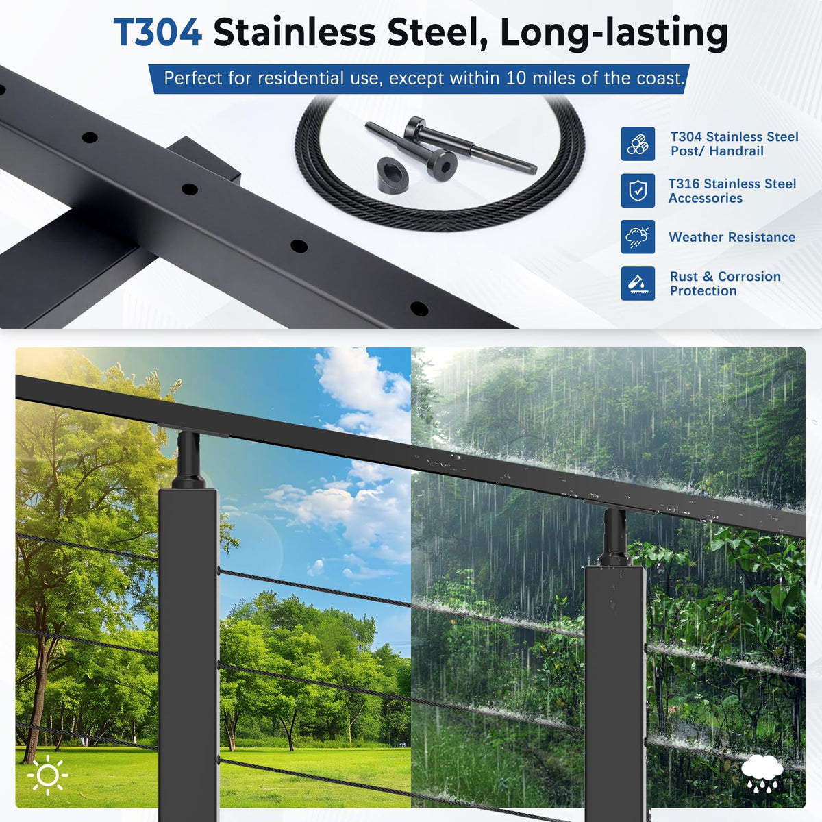 2ft-4ft Modular 36in Cable Railing System for Deck with Handrail