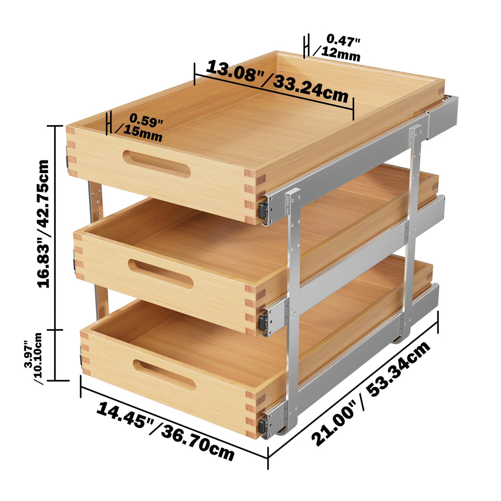 2 Tier Pull Out Drawers for Cabinets 18"W x 21"D, Farmeless&Farme