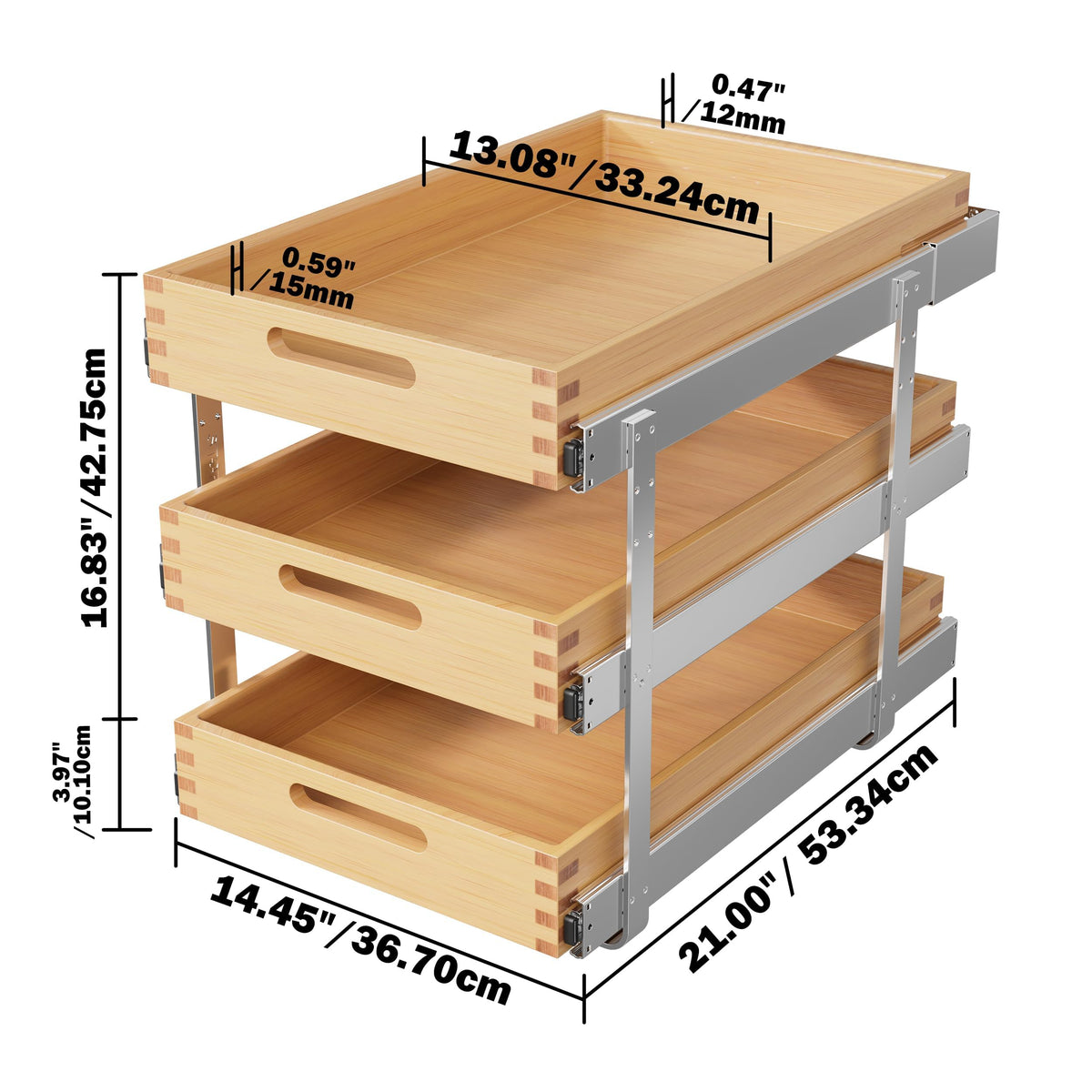 2 Tier Pull Out Drawers for Cabinets 18"W x 21"D, Farmeless&Farme