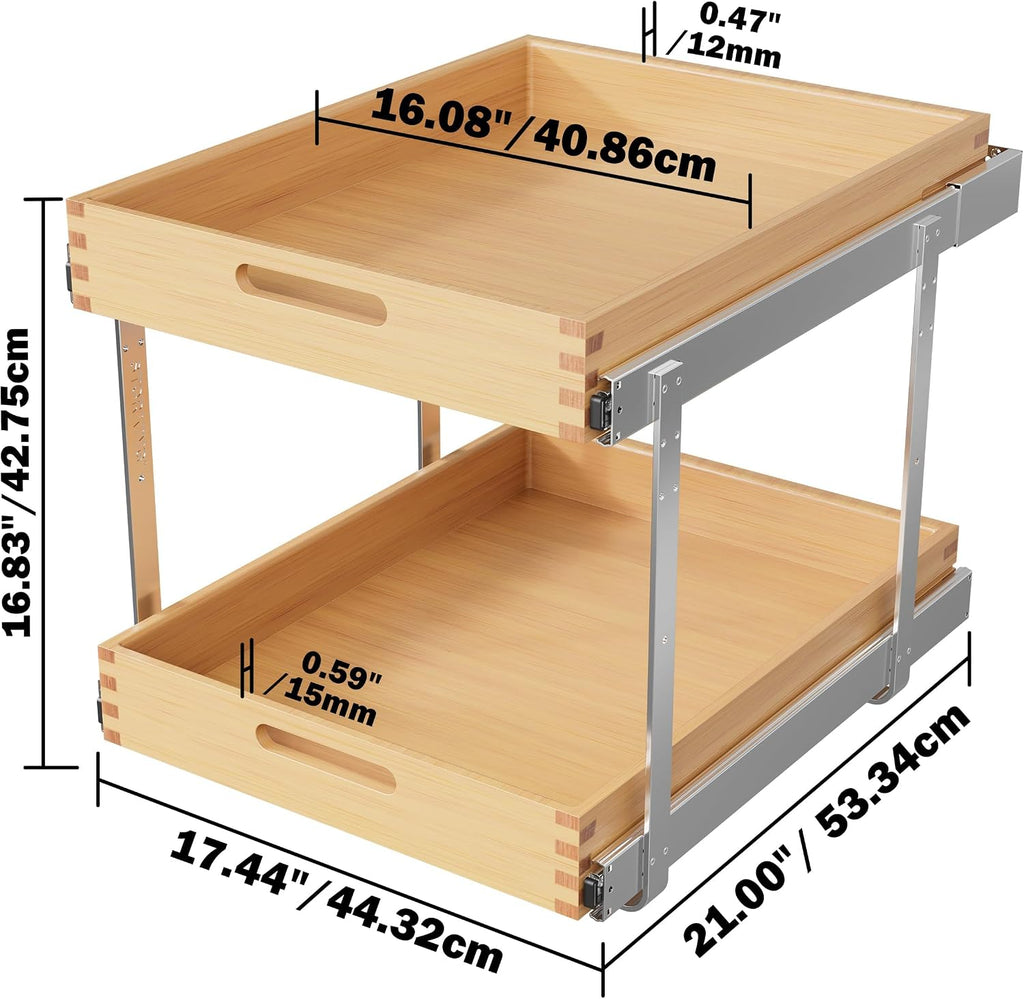 2 Tier Pull Out Drawers for Cabinets 18"W x 21"D, Farmeless&Farme