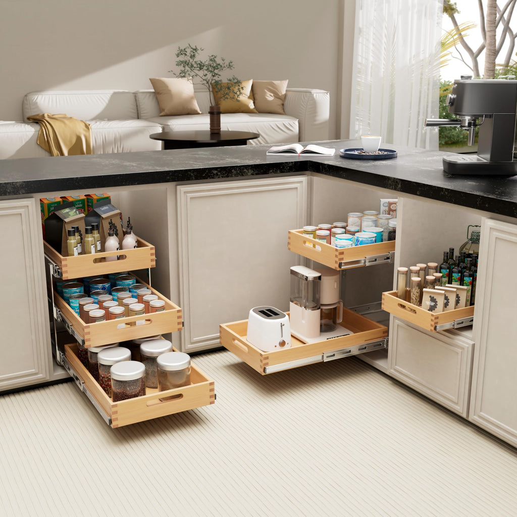 2 Tier Pull Out Drawers for Cabinets 18"W x 21"D, Farmeless&Farme