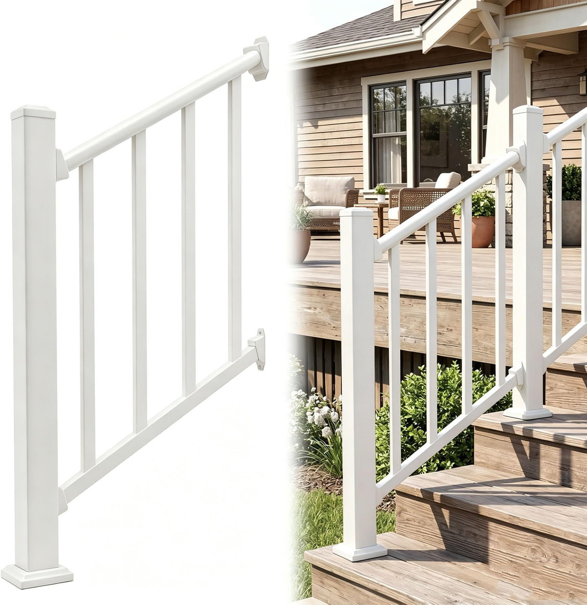 5FT White Deck Railing Kit for Deck, Porch, Patio & Balcony