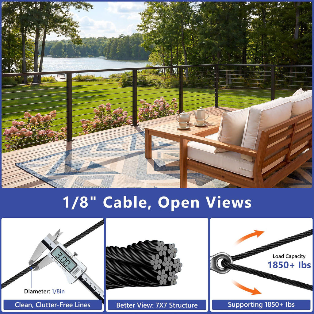 2ft-4ft Modular 36in Cable Railing System for Deck with Handrail