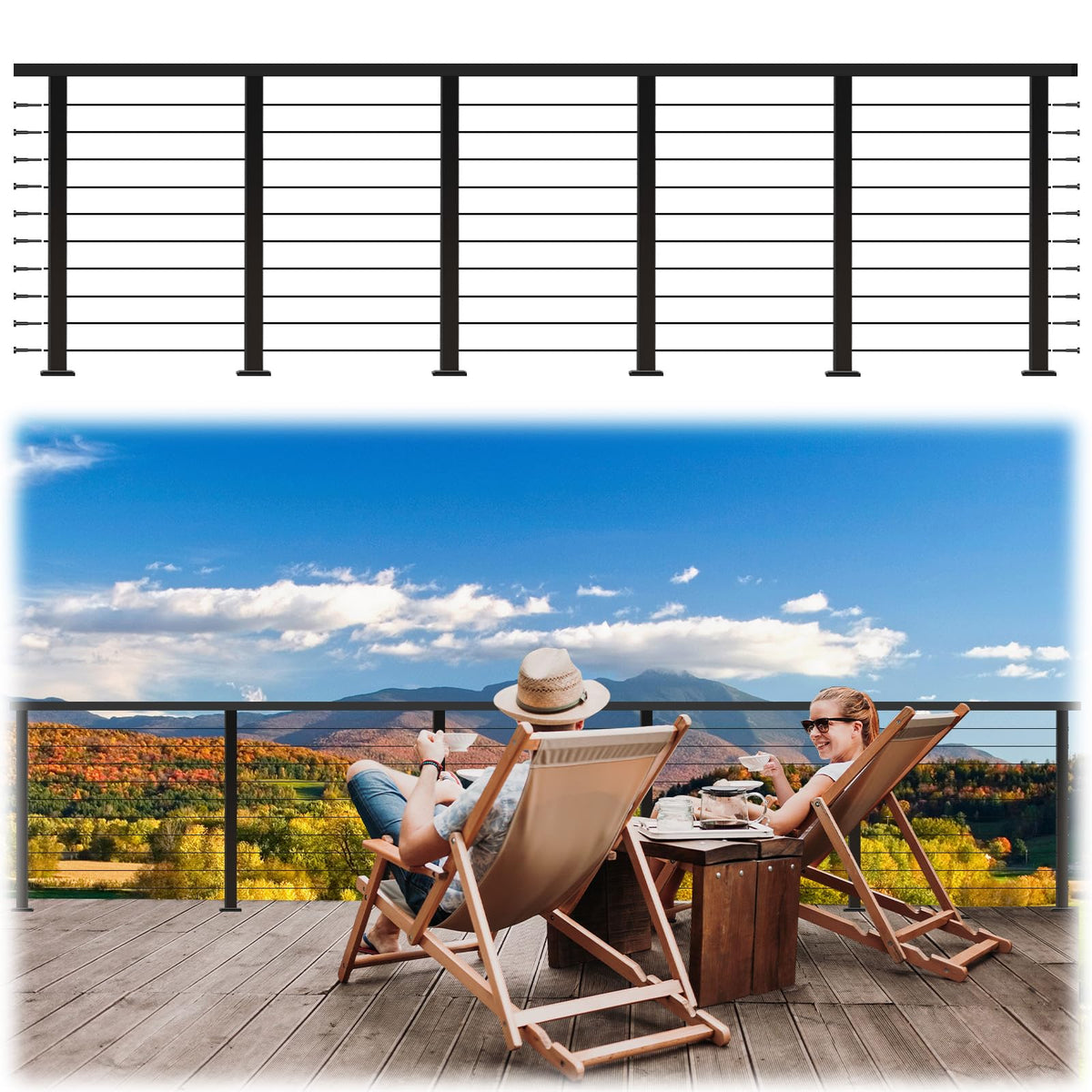 2ft-4ft Modular 36in Cable Railing System for Deck with Handrail