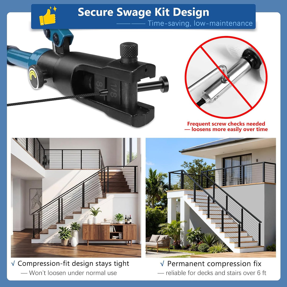 2ft-4ft Modular 36in Cable Railing System for Deck with Handrail