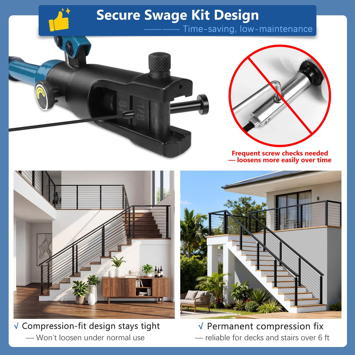 2ft-4ft Modular 36in Cable Railing System for Deck with Handrail