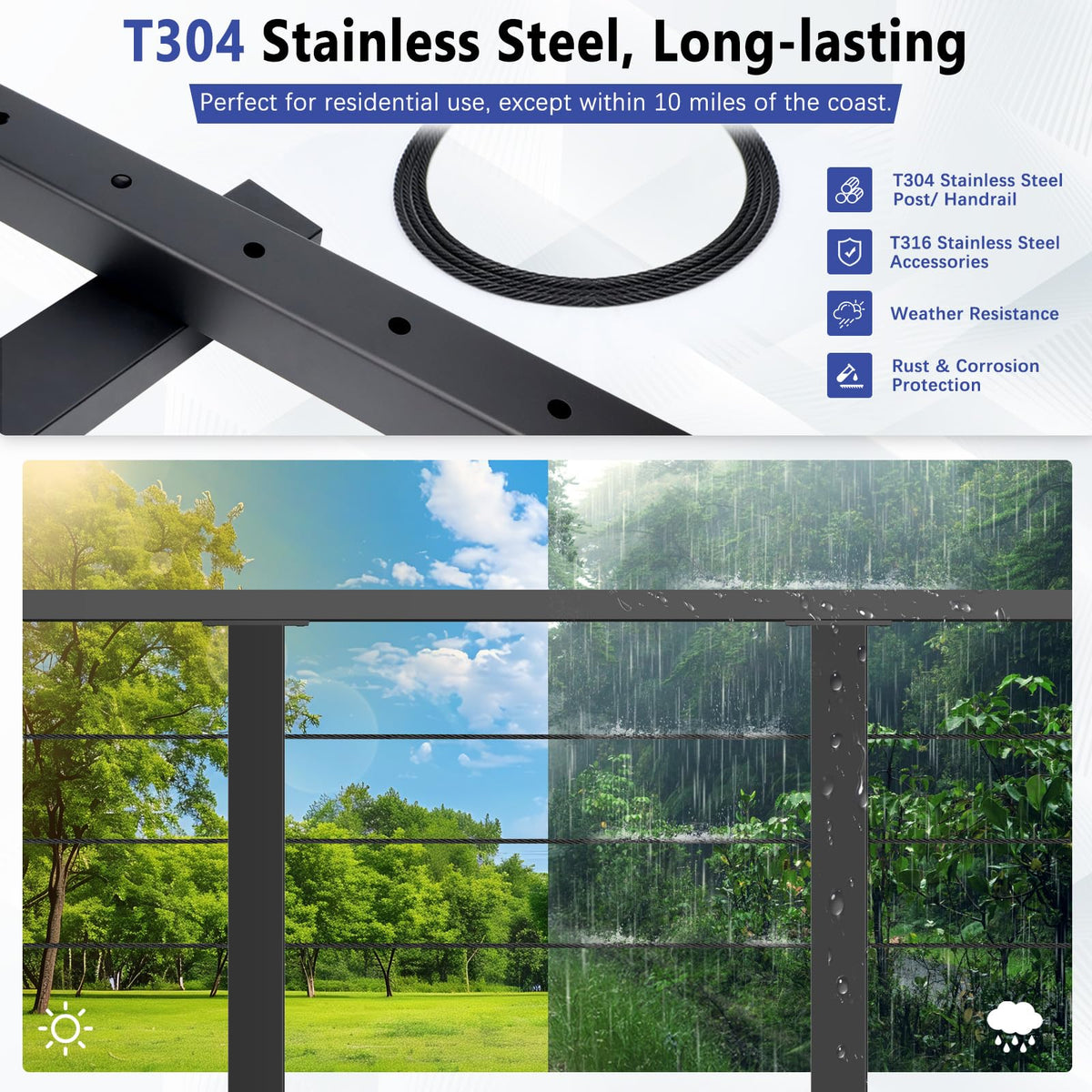 2ft-4ft Modular 36in Cable Railing System for Deck with Handrail
