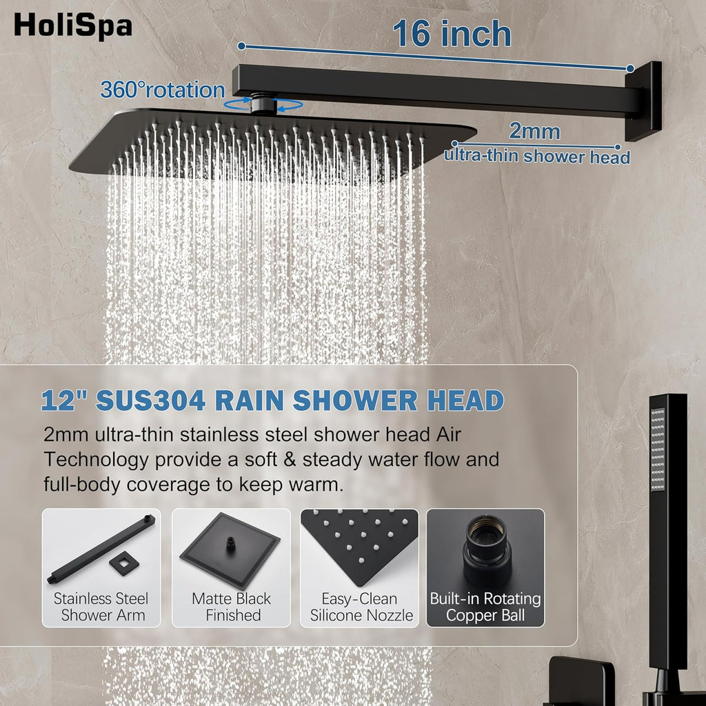 10" Rain Shower System with Handheld & Valve, Matte Black