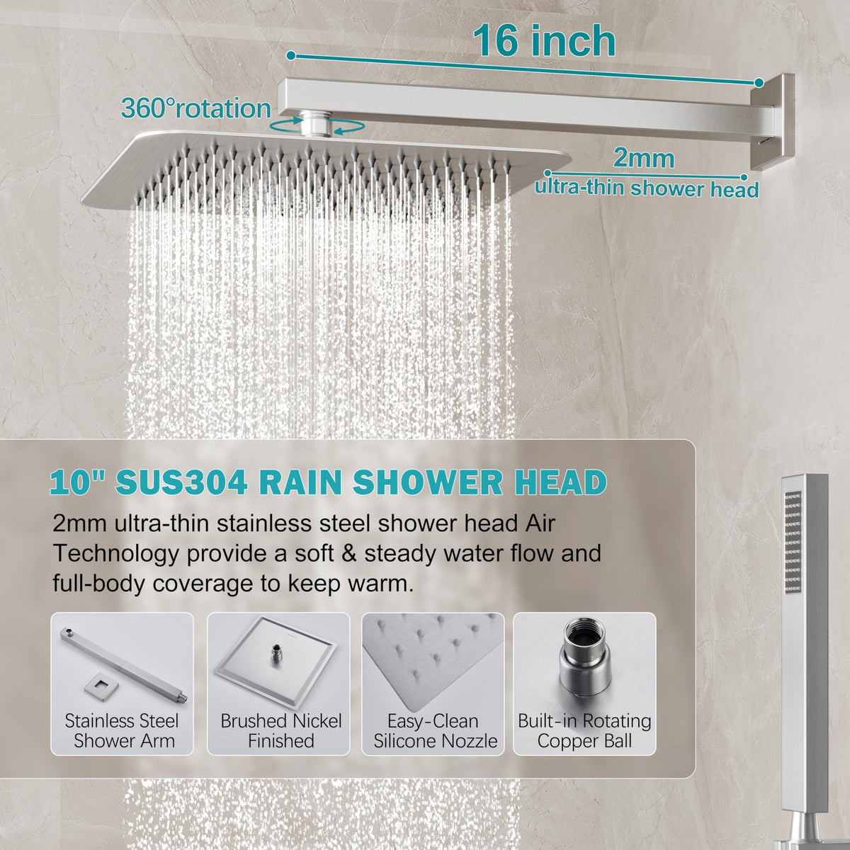 10" Rain Shower System with Handheld & Valve, Matte Black