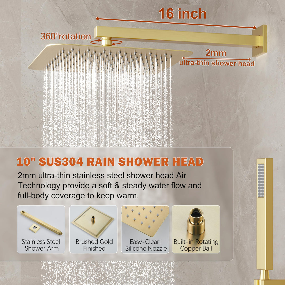 10" Rain Shower System with Handheld & Valve, Matte Black