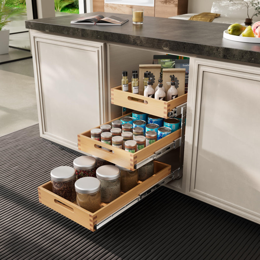 2 Tier Pull Out Drawers for Cabinets 18"W x 21"D, Farmeless&Farme