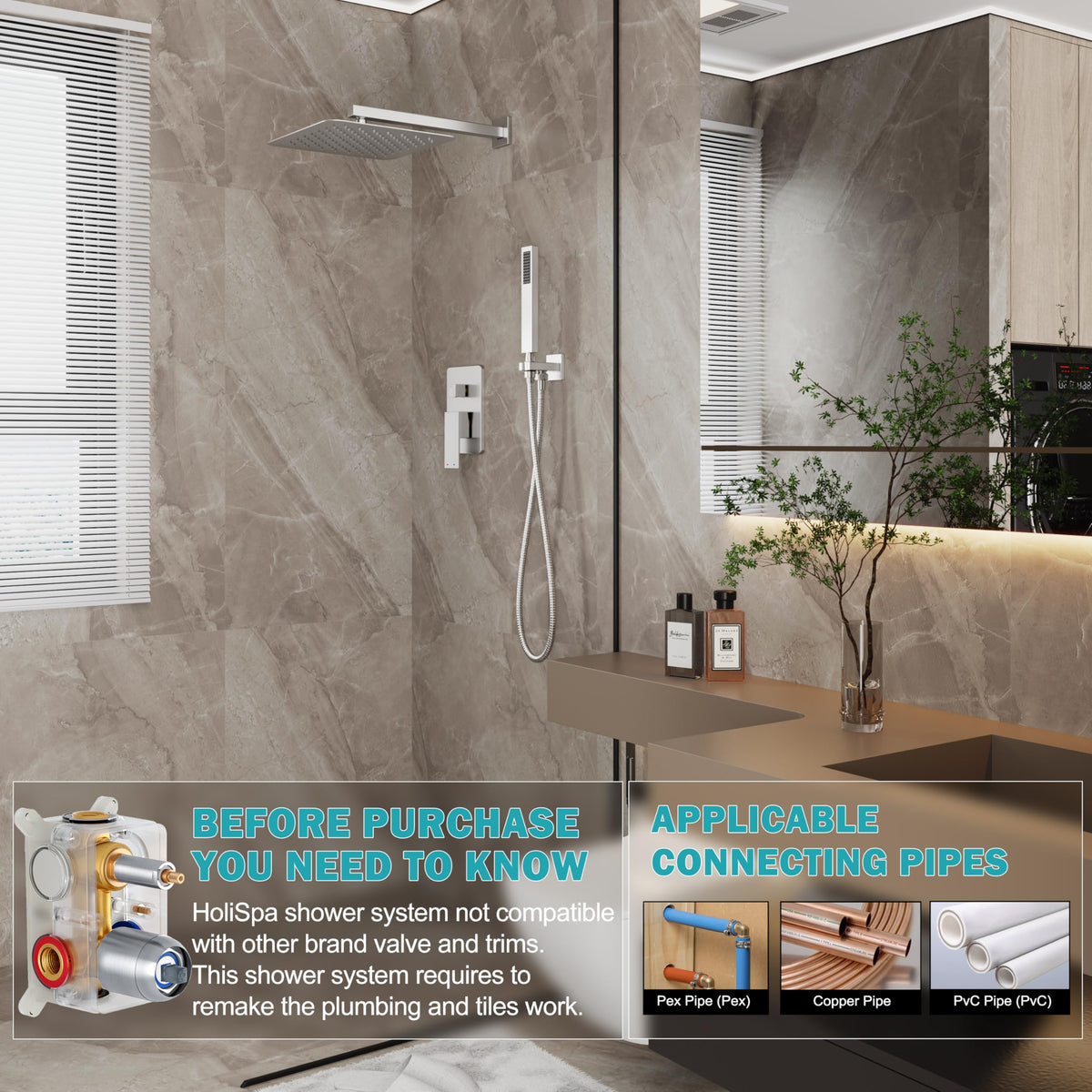 10" Rain Shower System with Handheld & Valve, Matte Black