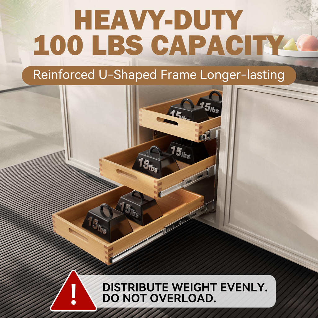 2 Tier Pull Out Drawers for Cabinets 18"W x 21"D, Farmeless&Farme