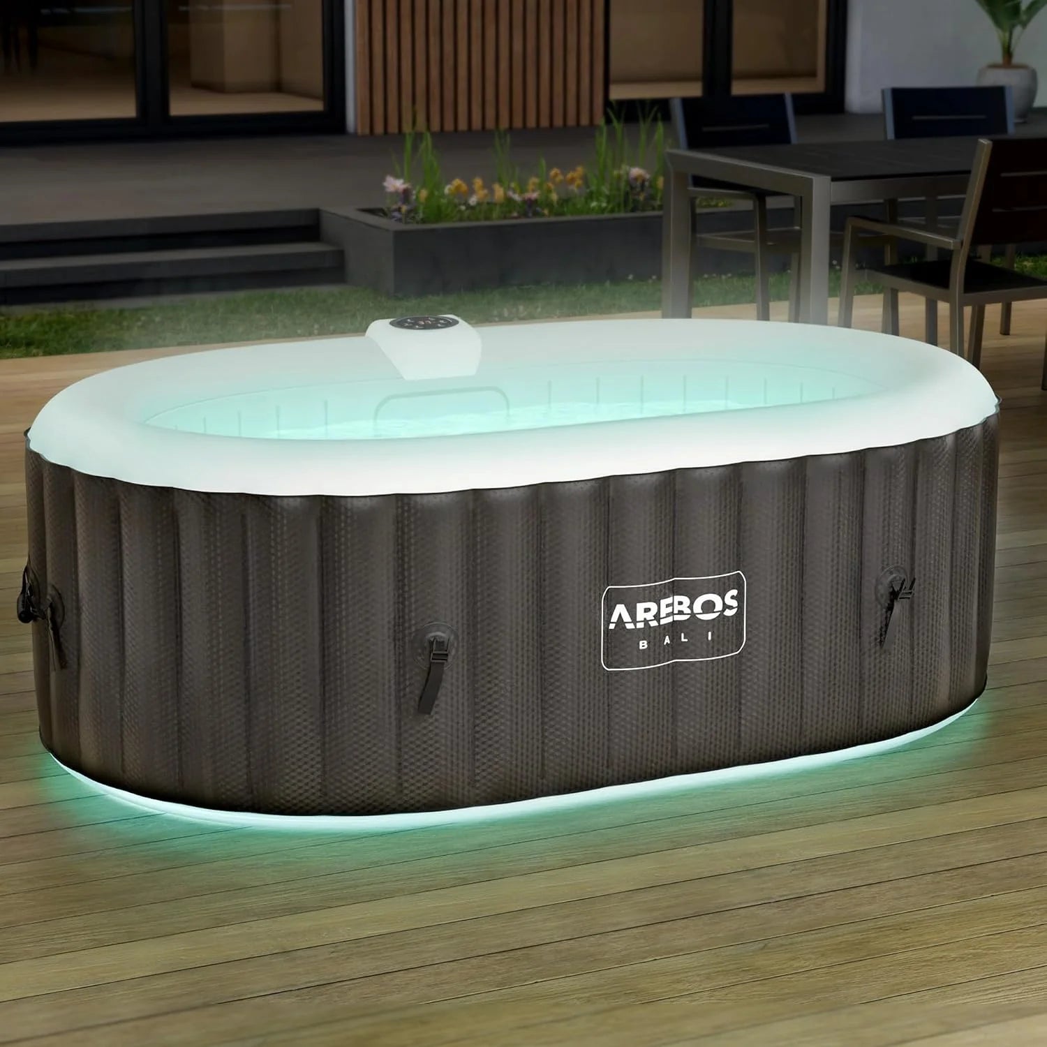 Arebos Hottub Opblaasbaar - met LED Verlichting - Hottub voor Innen en Buiten - 2 Persoons - 90 Luchtstralen - 190x120 cm - 550L - Opblaasbaar Bubbelbad Massage