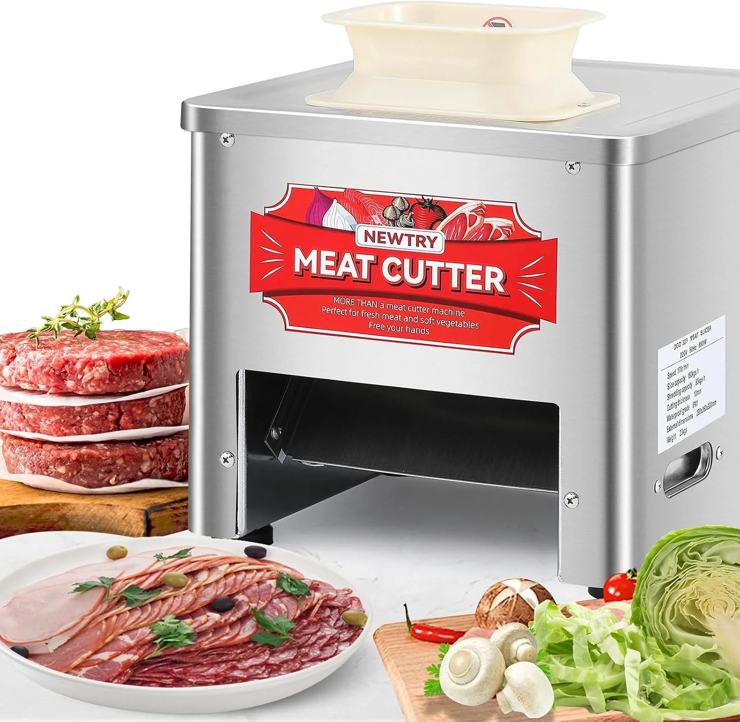 NEWTRY Commerciële vleessnijder met 10 mm lemmet 160 kg/h vleessnijmachine ingrediënten snijmachine voor restaurants, kantines, slagerijen