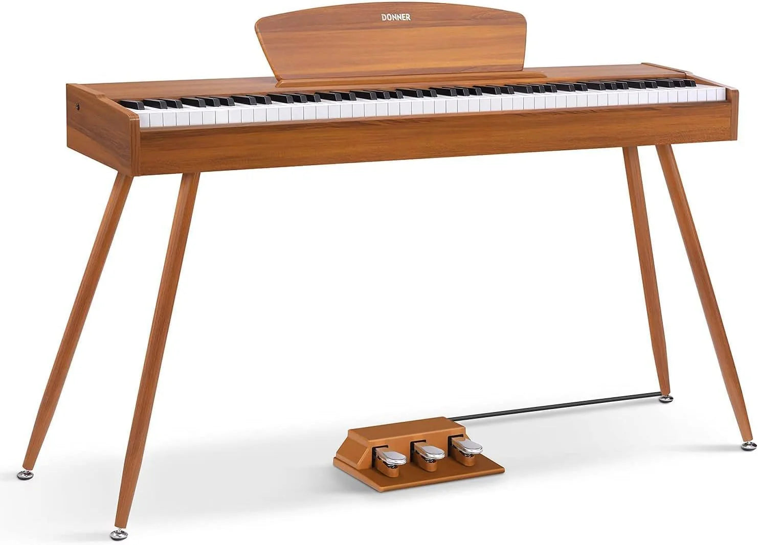 Donner DDP-80 Digitaal pianotoetsenbord, 88 verzwaarde toetsen, hameractie II, elektrische piano voor thuis, volledige grootte, met houder, drievoudig pedaal, USB-MIDI-aansluiting en(Full Size (DDP-80)/Kleur Hout Bruin)