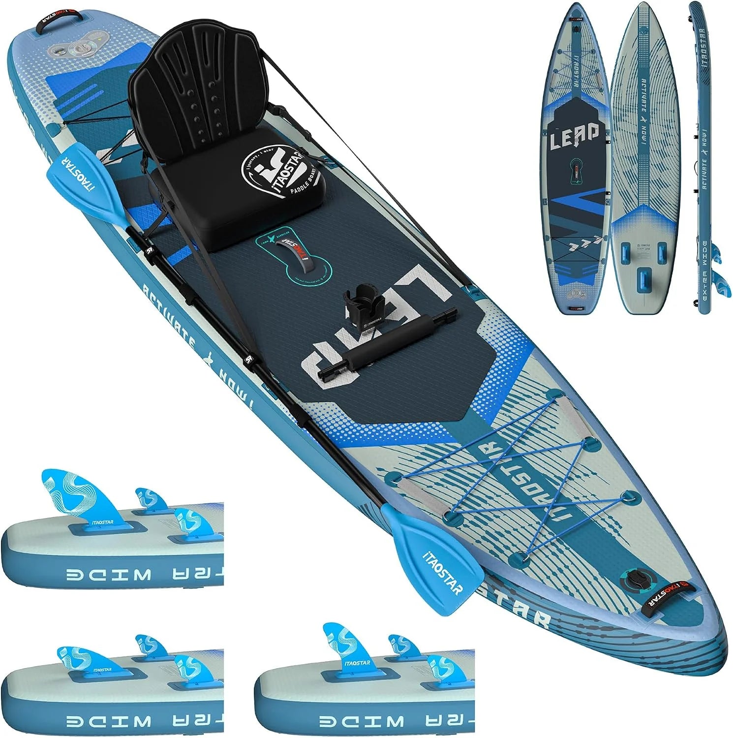 iTAOSTAR Lead Opblaasbaar stand-up paddleboard, 335 cm x 83 cm / 365 cm x 88 cm, premium SUP-boardset, ultrastabiel paddleboard voor volwassenen en jongeren, voor alle vaardigheden, voor meren en zee(L01EP-zwart en zilver)