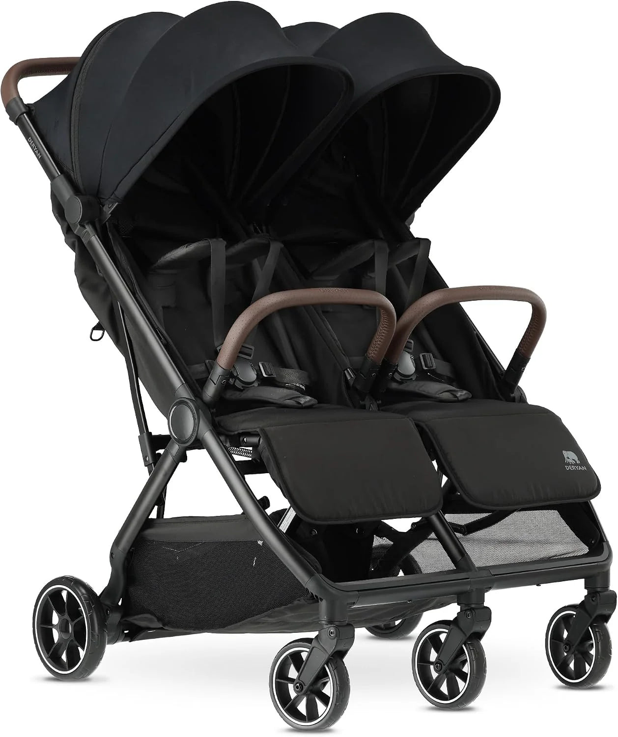 Deryan Rolo X2 XL kinderwagen buggy, 2-in-1, buggy, klein inklapbaar, geboorte tot 4 jaar, babywagen per zitje, belastbaar tot 22 kg, kinderbuggy, inklapbaar, compact en opvouwbaar, zwart