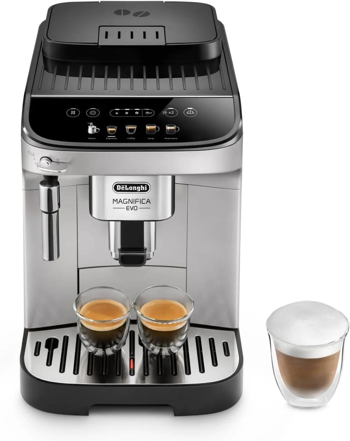De'Longhi ECAM292.33.SB Magnifica Evo ECAM 292.33.SB Kaffeevollautomat mit Milchaufschäumdüse,5 Direktwahltasten für Espresso,Kaffee und weitere Kaffeespezialitäten,intuitives Bedienfeld, Zilver
