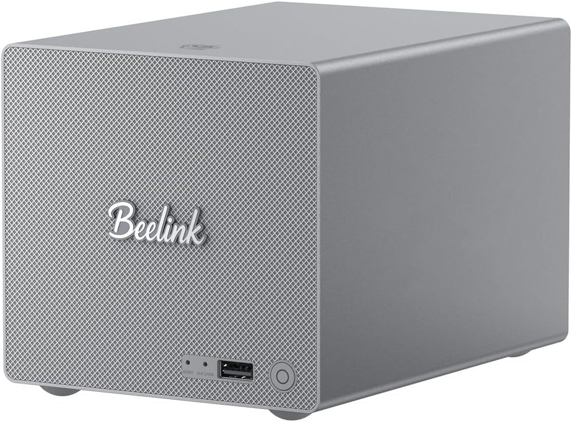 Beelink Mini PC ME Pro, NAS Intel N95 12G LPDDR5 128G SSD, 2 x harde schijf-sleuven, 3 x M.2-sleuven, Dual-LAN/WiFi 6/BT5.4, bestandsserver/NAS-opslag/softwarrouter / netwerkopslag
