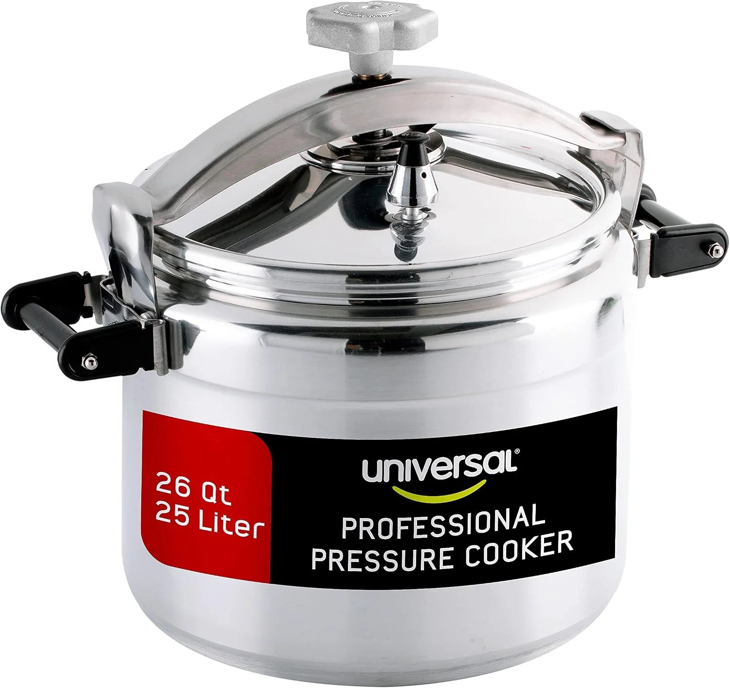 Universal Grote aluminium snelkookpan van 26 liter voor professioneel gebruik - commerciële kwaliteit, 1 veiligheidsklep, versterkte handgrepen, gemakkelijk te openen deksel, ideaal voor grote keukens(25 Liter)