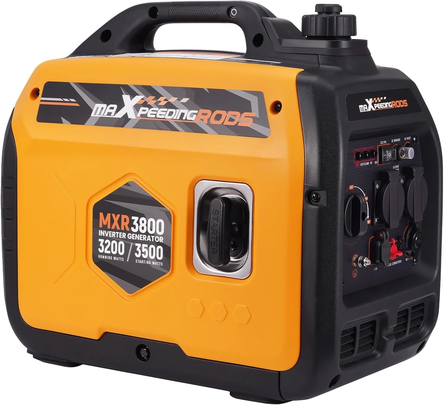 maXpeedingrods Inverter, stroomgenerator, 3500 W, superstil, licht en mobiel, noodstroomaggregaat, stroomgenerator, ECO-modus met 2 x 230 V/2 x USB/1 x 12 V DC stopcontacten voor RV camping festivals