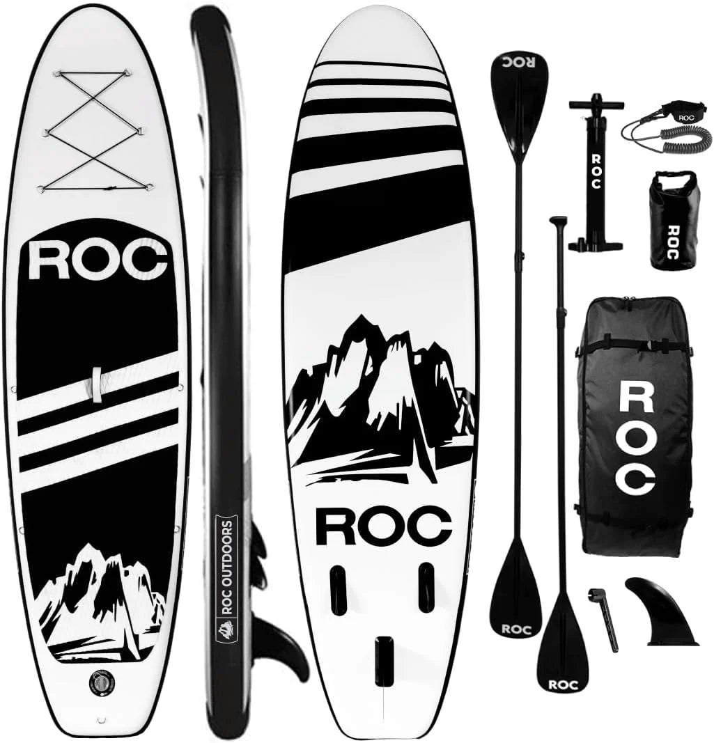 Roc Opblaasbaar Stand Up Paddle Board (6 inch dik) met premium SUP-accessoires Heavy Duty Comfort Rugzak Kajakbevestiging en meer | Wide Stance Non-Slip Deck(Multi)