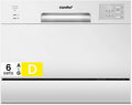 COMFEE CDWMT0602EWD-EU Compacte tafel-vaatwasser met 6 couverts, 6 programma's, klasse D, led-display, 24-uurs uitgestelde startfunctie, intensieve cyclus H-TEMP bij 70 °C, 47 dB, wit