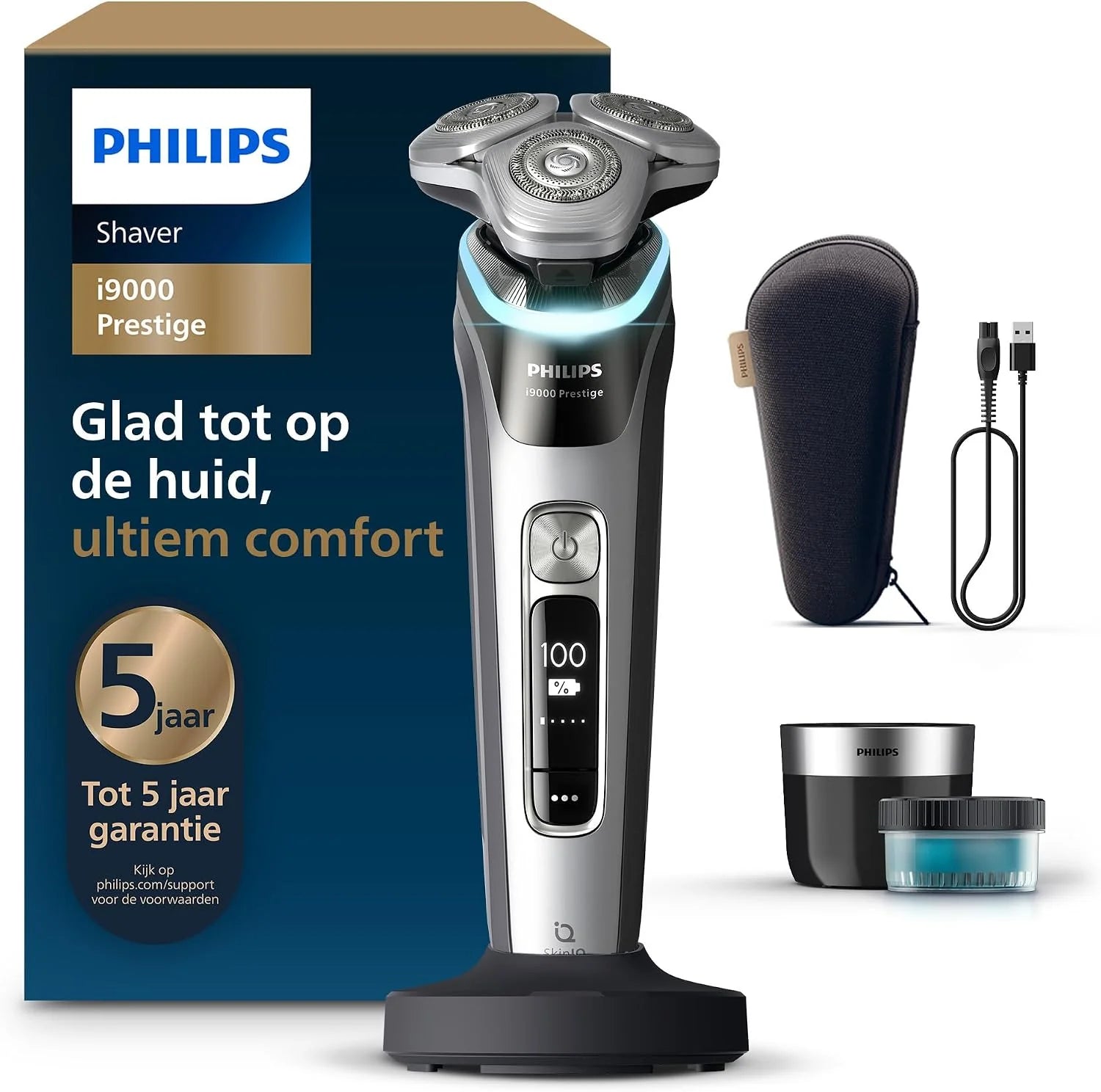 Philips Shaver i9000 Prestige, nat en droog elektrisch scheerapparaat, met Skin IQ-technologie, Triple Lift  Cut-systeem, roterende DualSteel Precision-mesjes, model XP9205/30([Nieuw] i9000 Prestige, reisetui, oplaadstation, QCP)