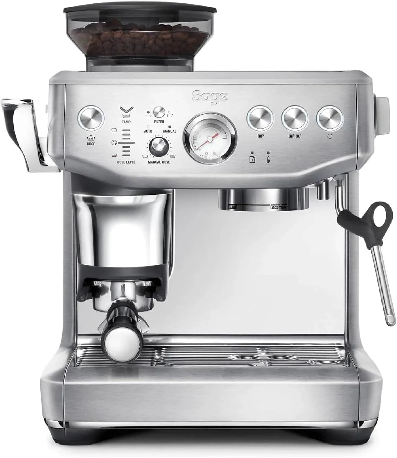 Sage - The Barista Express Impress - Espressomachine met Handmatige Melkopschuimer en Geïntegreerde Molen - Instelbare Dosering, 25 Maalstanden - Geborsteld Roestvrij Staal(Zeezout)