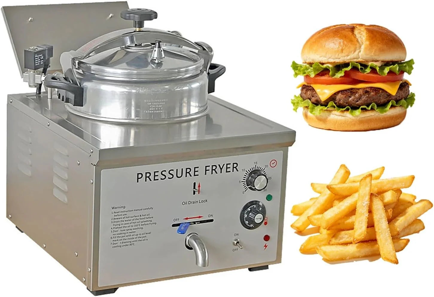 Frituurpan Met Mandje, Elektrische Frituurpan, Inclusief Automatische Uitschakelfunctie, Brede Olieafvoer Voor Commerciële Frituurpans, Voor Het Frituren Van Voedsel