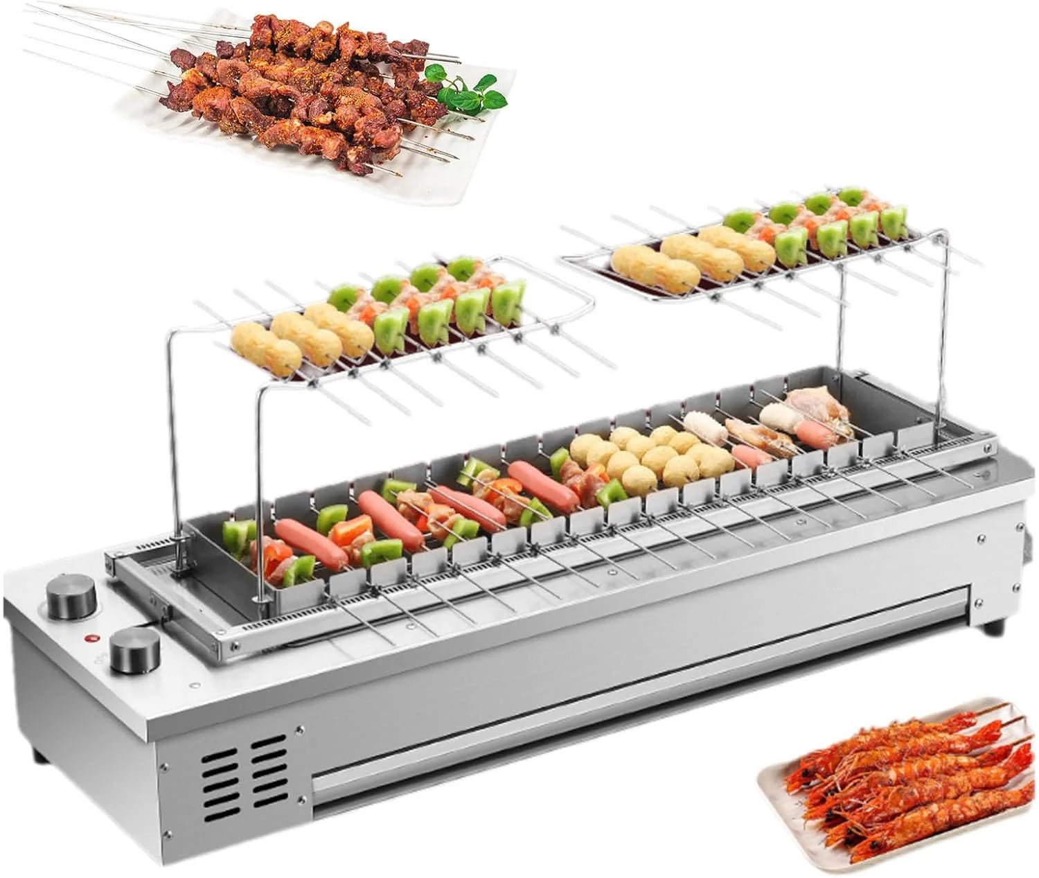 Commerciële Elektrische Kebaboven, 16 Spiesen 3400W Rookvrije Grill, Roestvrijstalen Tafelgrill met Verstelbare Temperatuur