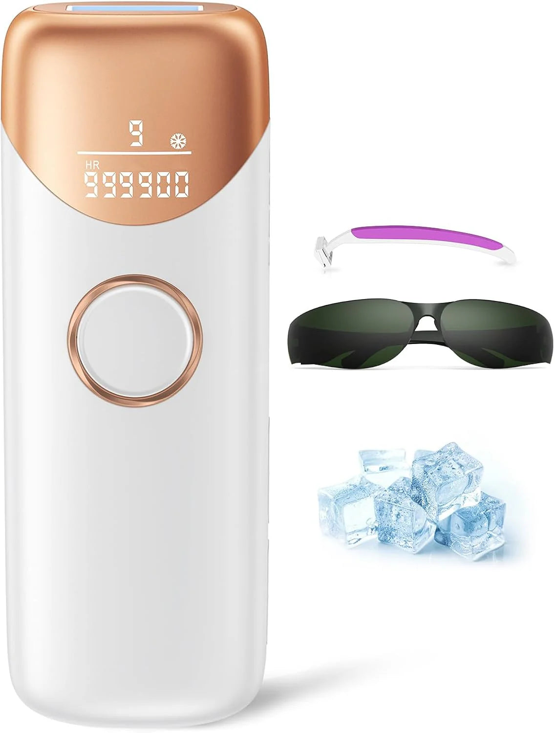 Laser Ontharing Ubroo IPL Ontharingsapparaat met 5 ℃ IJskoeling, 3-in-1 pijnloze ontharing voor vrouwen en mannen, permanent gezicht, lichaam, schoonheidsverzorging (goud)(Goud)