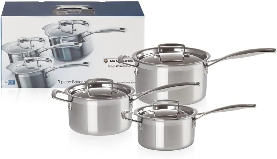 Le Creuset 96209400001000 Pannenset, 5-delig, 3-laags roestvrij staal, zilverkleurig(Set van 3)