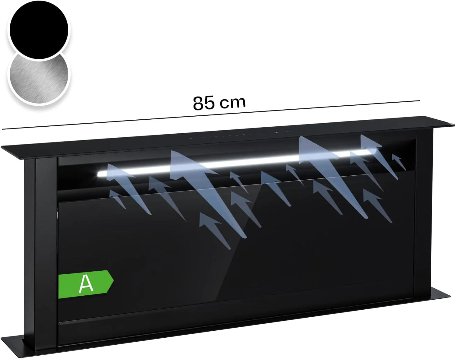 Klarstein Downdraft afzuigkap 90 cm, uittrekbare afzuigkap met recirculatie, 714 m³/u met boostmodus, 8 standen, LED-verlichting, timer, stil, zonder afvoerbuis, zwart 60 cm(90cm/Zwart)