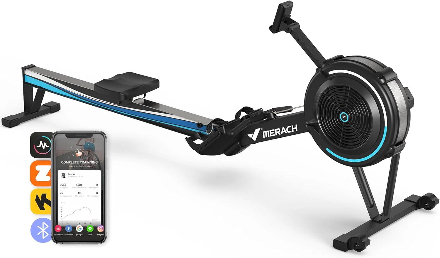 MERACH Roeitoestellen voor thuis, verstelbare luchtweerstand, professionele indoor roeimachine, cardio-apparatuur, ergonomische comfortstoel, prestatiemeter en apparaathouder, eenvoudige opslag(Luchtweerstand)