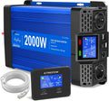 3000W/6000W Omvormer Zuivere Sinus Spanningsomvormer 12v 230v Stroomomvormers met 2 EU-stopcontact en 1 USB-poort, Draadloze Afstandsbediening, LCD-Scherm(2000W12V)