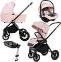 BabyLux® Kinderwagen 3in1 Set ROSSO, Opvouwbare Lichtgewicht Kinderwagenset Incl. Reiswieg, Buggy, I-Size Baby-Autostoeltje, Luiertas En Meer Accessoires, 4 Ligstanden, 0-22kg, Uv-Bescherming 50+(4 in 1/Roze)